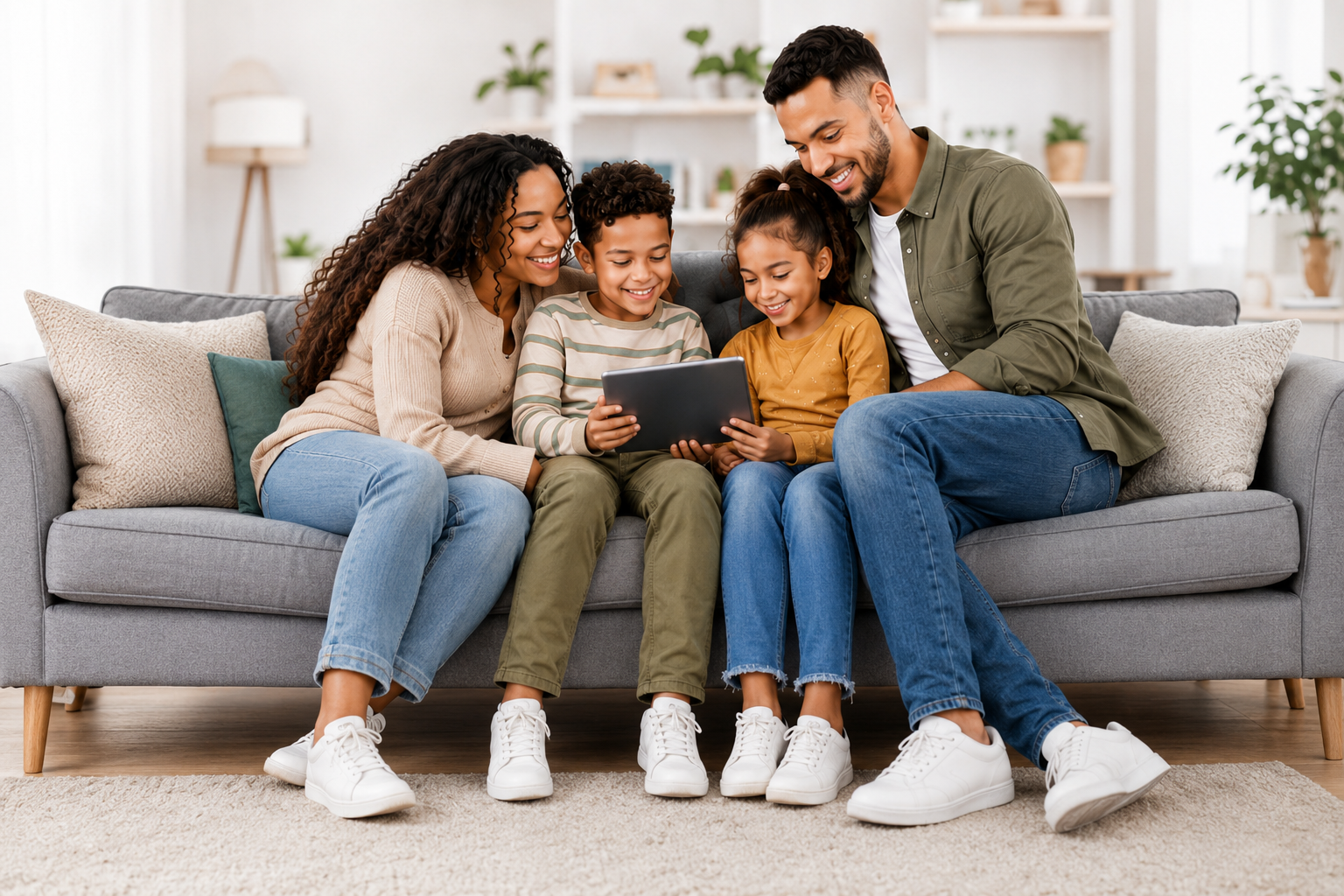 A diverse family spending time together at home